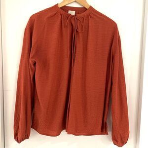 A New Day Women's Size S Long Sleeve Peasant Cottage Blouse Burnt Orange